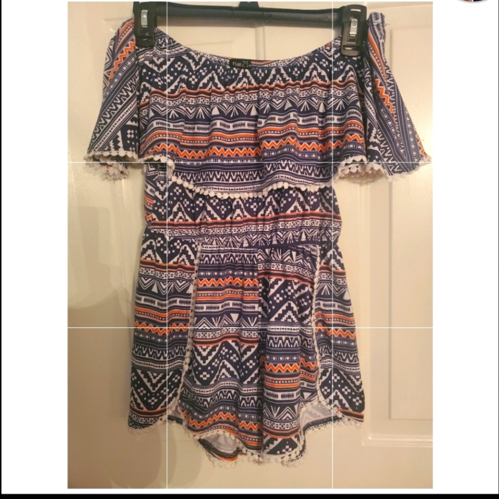 Rue21 Off The Shoulder Romper. Size: Small, Blue Orange and White